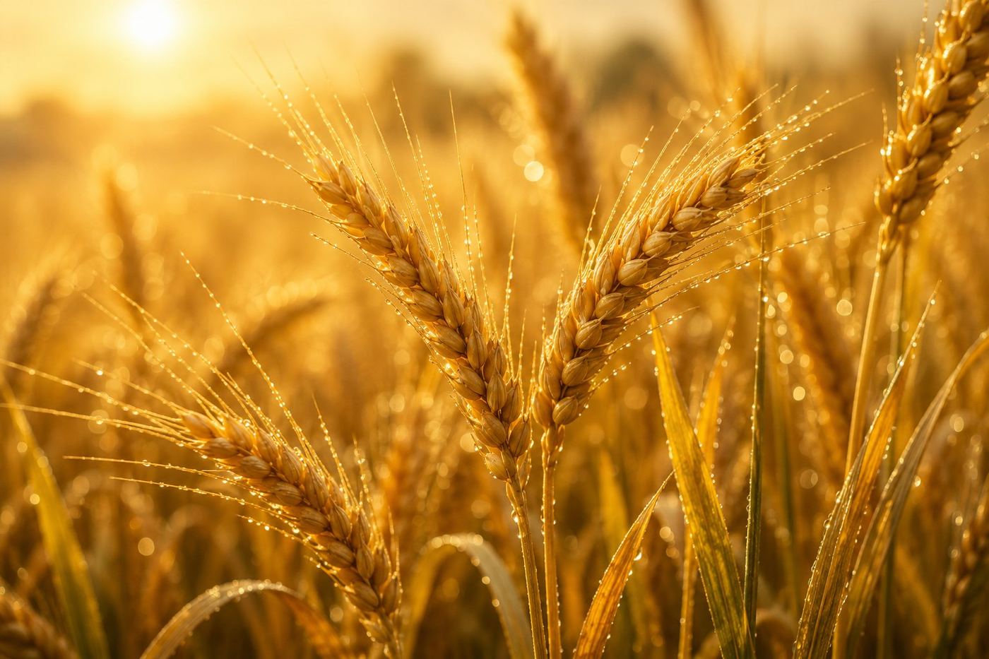 Golden wheat catching the morning light in a quiet field.